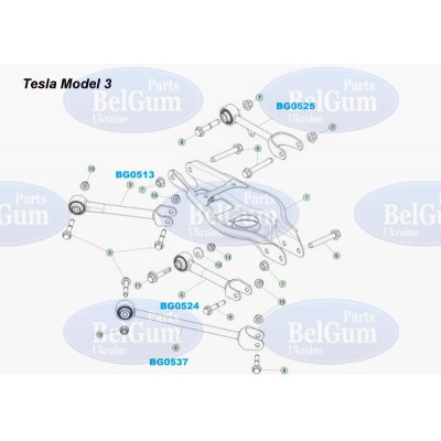 Сайлентблоки задней подвески (комплект) 18шт. Tesla Model 3/Y